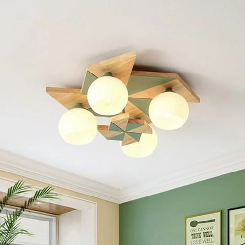 plafonnier japonais makaron en bois pour enfants moderne - vue 5 sur 9
