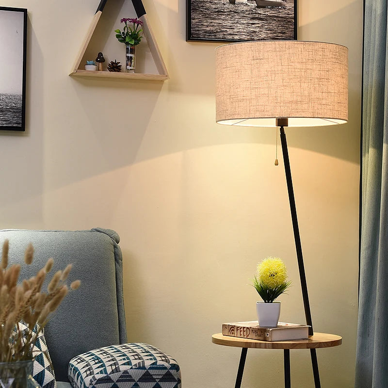 lampadaire en bois style européen avec plateau de rangement - vue 7 sur 9