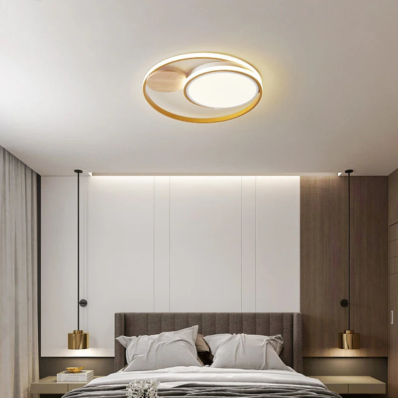 plafonniers led modernes style japonais en bois acrylique - vue 5 sur 8
