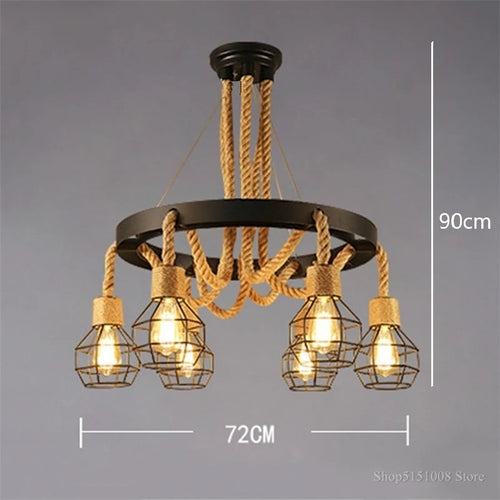 Vintage hemp rope pendant light for restaurant, café and bar - vue 6 sur 8