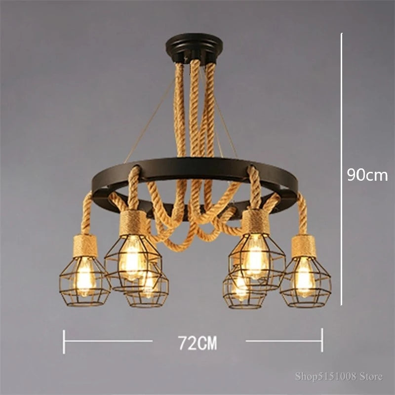 Vintage hemp rope pendant light for restaurant, café and bar - vue 5 sur 8
