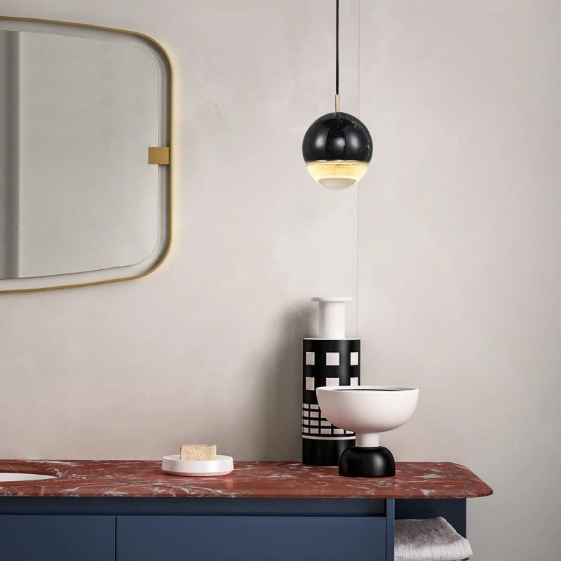 suspension LED design nordique en marbre pour intérieur décoratif - vue 5 sur 9