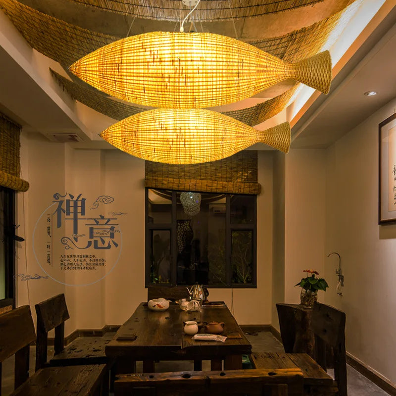 Lustre japonais en bambou - vue 6 sur 7