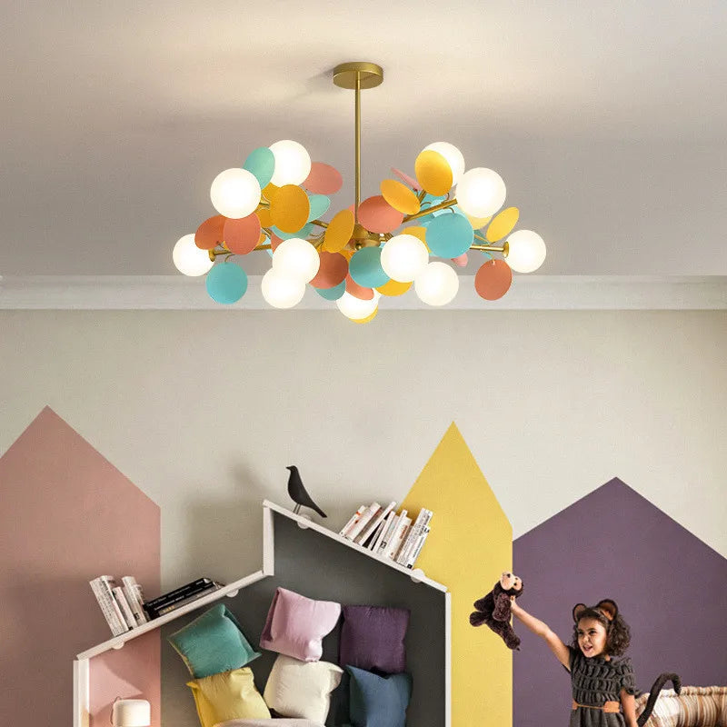 lustre led globe en verre acrylique coloré pour enfants - vue 5 sur 24
