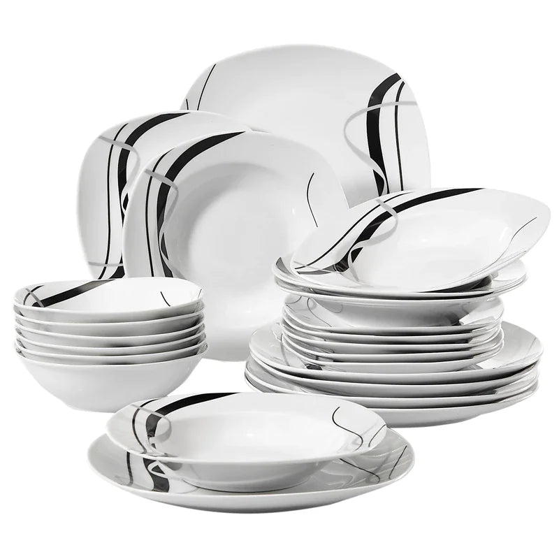 Service de table 24 pieces ceramique carre raye