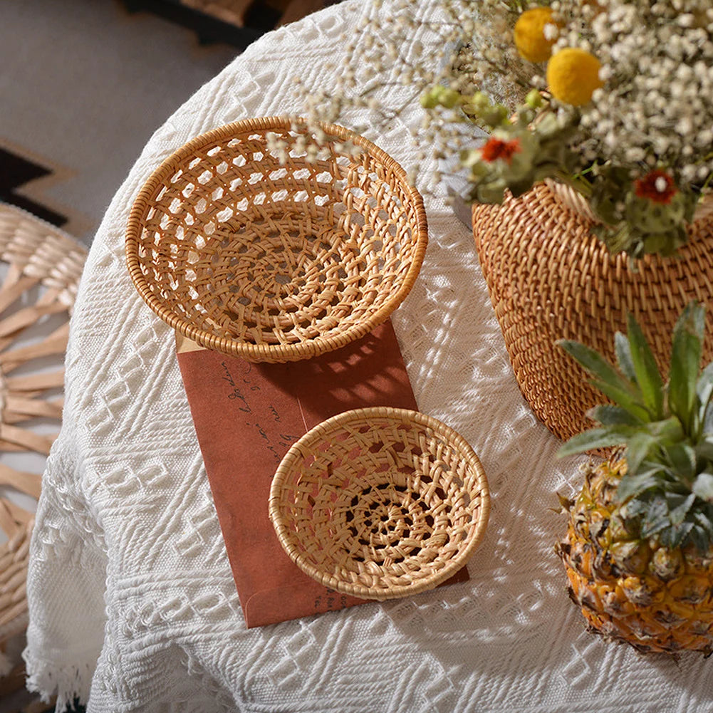 panier rond en rotin tressé pour rangement et pique-nique - vue 6 sur 8