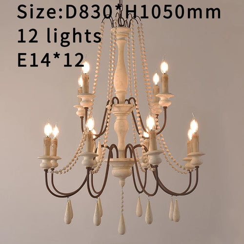 Lustre nordique en bois rétro blanc vintage gris suspendu pour cuisine/chambre à coucher salon 3/6/8/12 lumières salon - vue 13 sur 18
