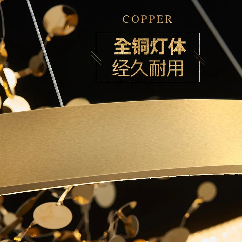 lustre led de luxe moderne en cuivre pour hôtel - vue 6 sur 8