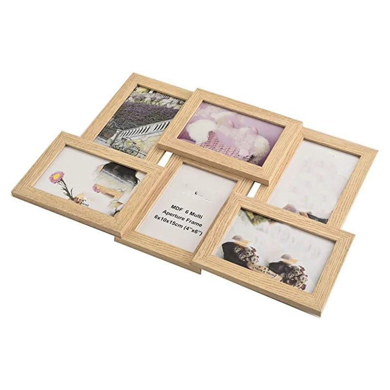 Collage Multiple Picture Frames for 6 Photos in 4 x 6 Inches Wooden, MDF Wall Mounting Frame (Natural) - vue 6 sur 7
