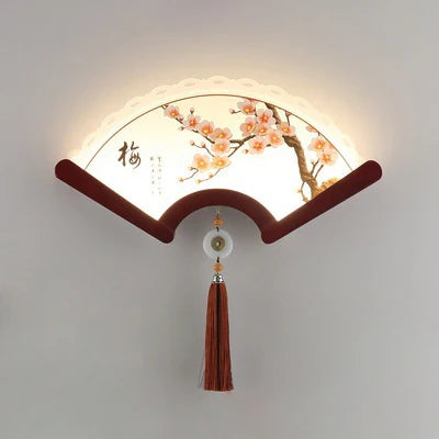 applique murale en bois éventail à led design rétro asiatique décoratif - vue 11 sur 18