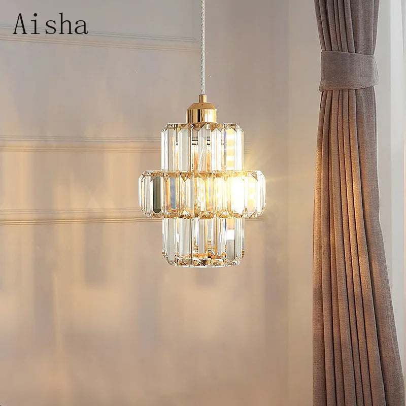 suspension en cristal doré style loft design moderne luxe - vue 4 sur 6