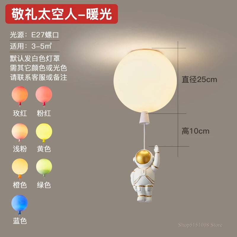 plafonnier led nordique créatif astronaute ballon pour enfants - vue 10 sur 21