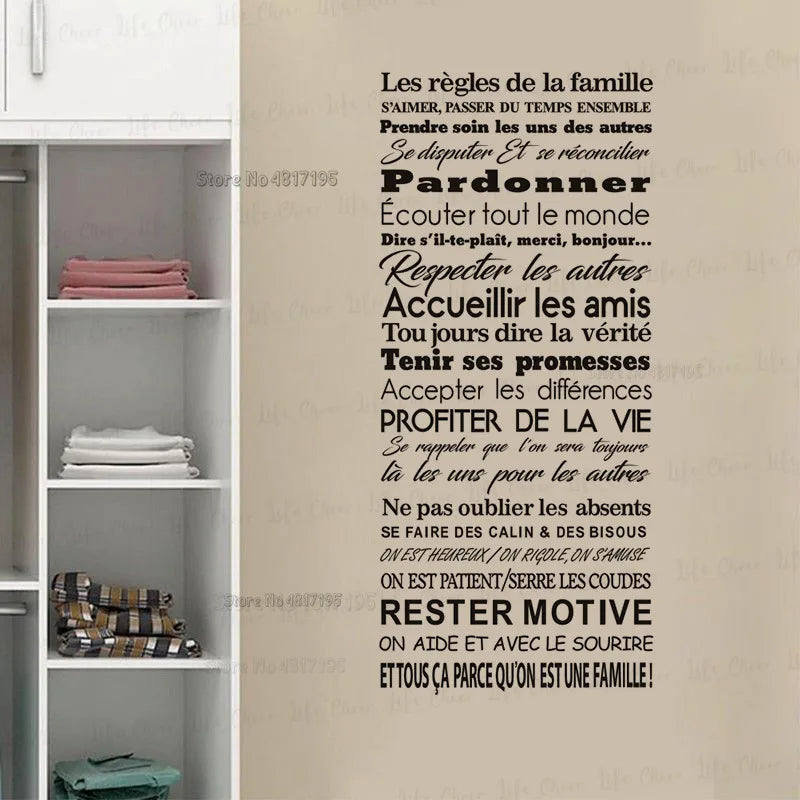 autocollant mural vinyle avec citation règles de la famille décoration intérieure - vue 4 sur 6