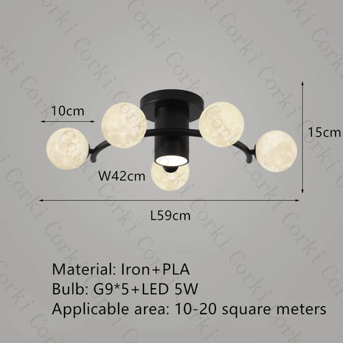 plafonnier design en métal noir doré boule blanche pour intérieur moderne - vue 10 sur 18