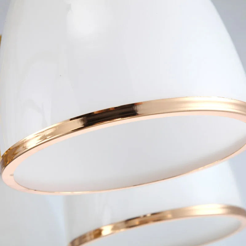 lustre moderne en cuivre avec abat-jour en verre blanc - vue 7 sur 6