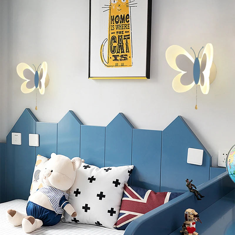 applique murale créative papillon dessin animé lumière led enfants - vue 5 sur 14