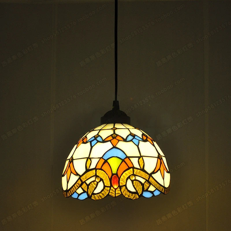 lustre en vitrail style tiffany pour éclairage décoratif antique - vue 4 sur 19