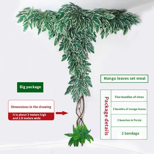 Artificial green plants winding vines, simulated banyan branches, everlasting banyan tree interior decoration, living room, home - vue 19 sur 18