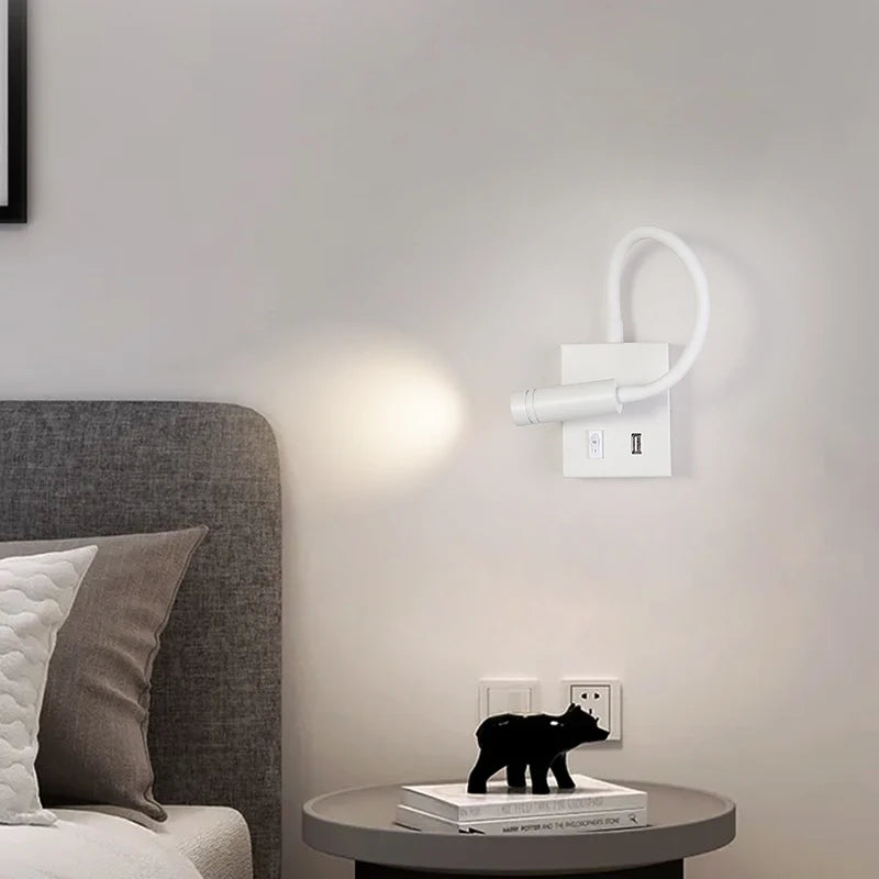 lampe de chevet murale led moderne nordique avec port usb et interrupteur - vue 4 sur 10