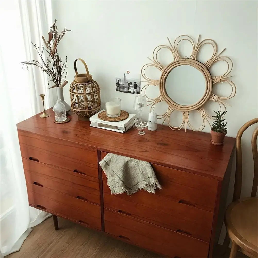 miroir mural rétro en osier pour décoration intérieure - vue 3 sur 7