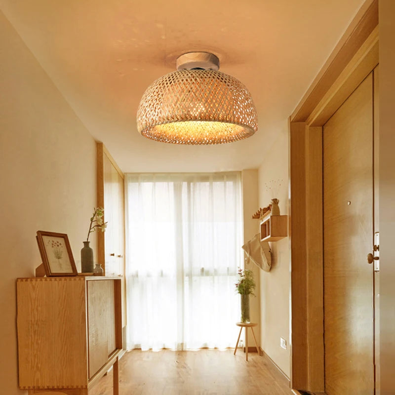 plafonnier rétro style chinois fait main tissage bambou créatif - vue 5 sur 7