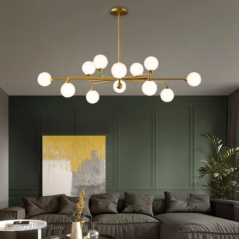 lustre verre led nordique salon lampe intérieur suspension branche - vue 2 sur 9