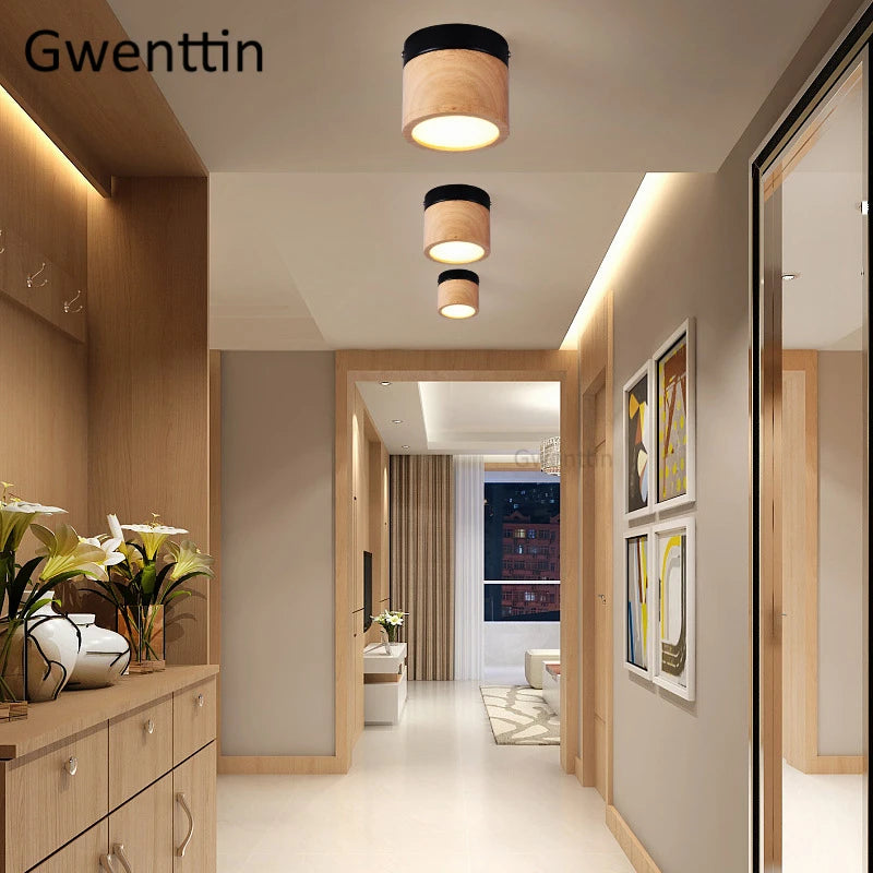 plafonnier à led en bois nordique moderne pour intérieur design - vue 3 sur 7