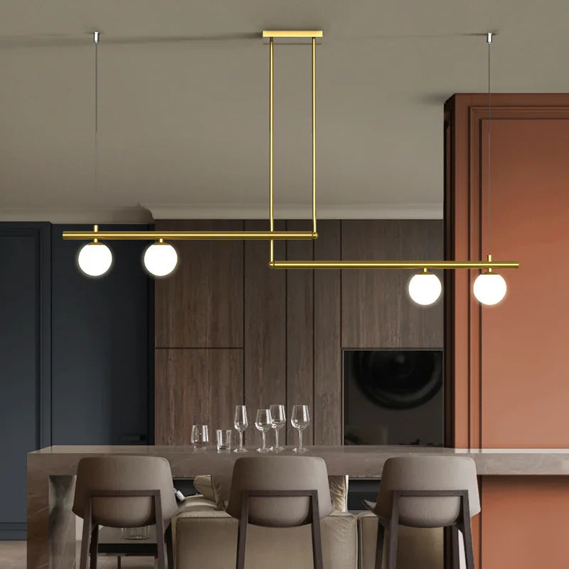 lustre en métal doré avec suspension en verre blanc pour éclairage moderne - vue 4 sur 14