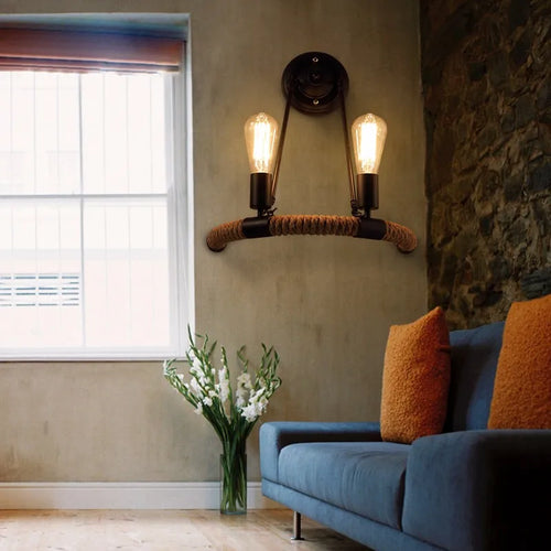 Vintage hemp rope wall light for loft and bar - vue 7 sur 6