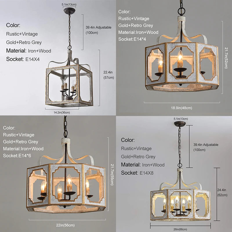 Loft lustres en bois Vintage or Suspension éclairage gris suspendu chambre salon lustre suspendu pour lampes de cuisine