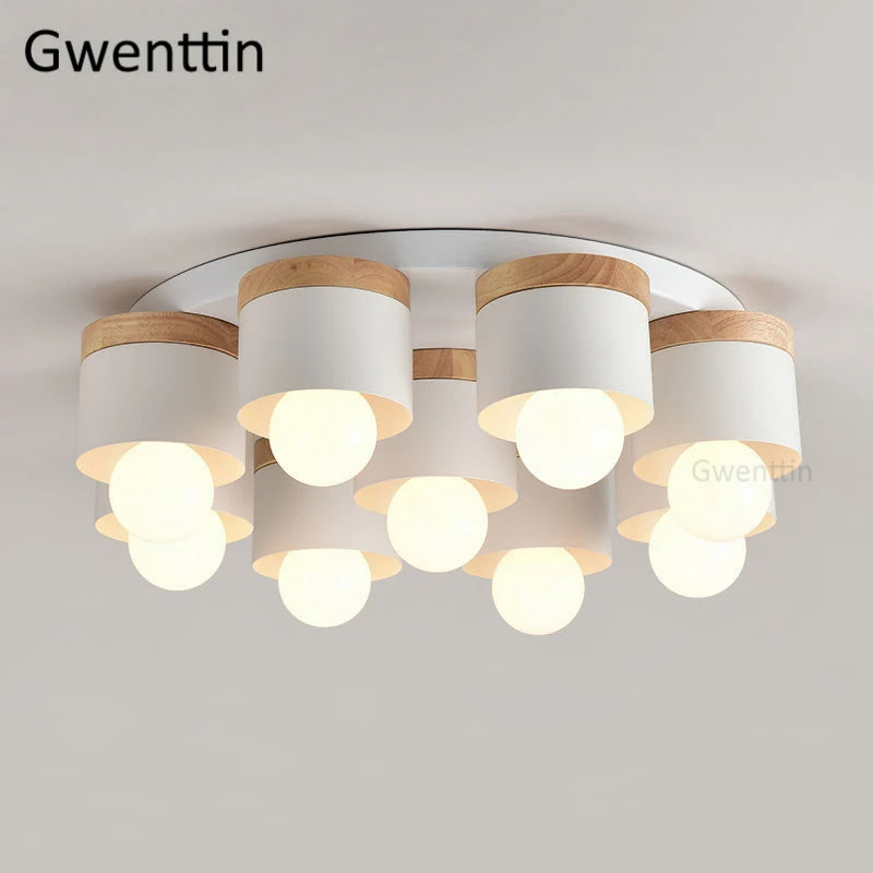 plafonnier moderne en bois et fer pour décoration intérieure - vue 4 sur 9