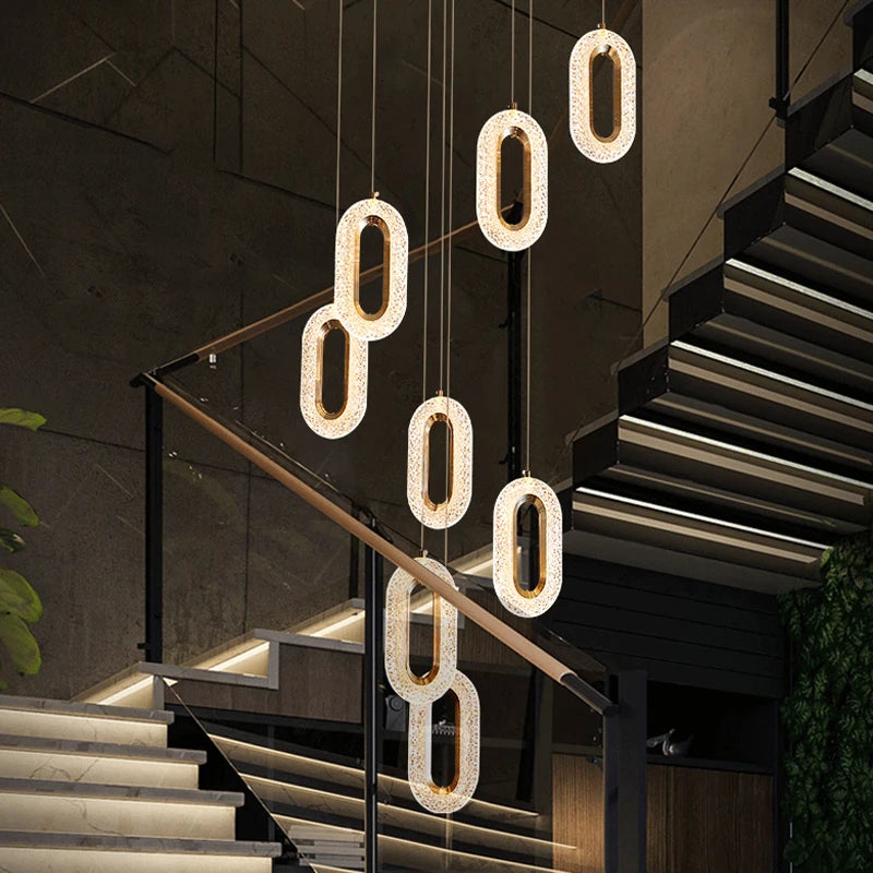 lustre moderne doré pour décoration intérieure escalier restaurant - vue 3 sur 11