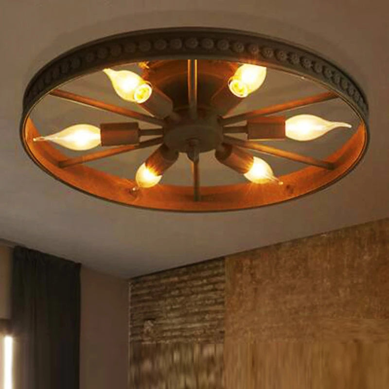 plafonnier rond en fer design industriel rétro décoratif - vue 6 sur 9