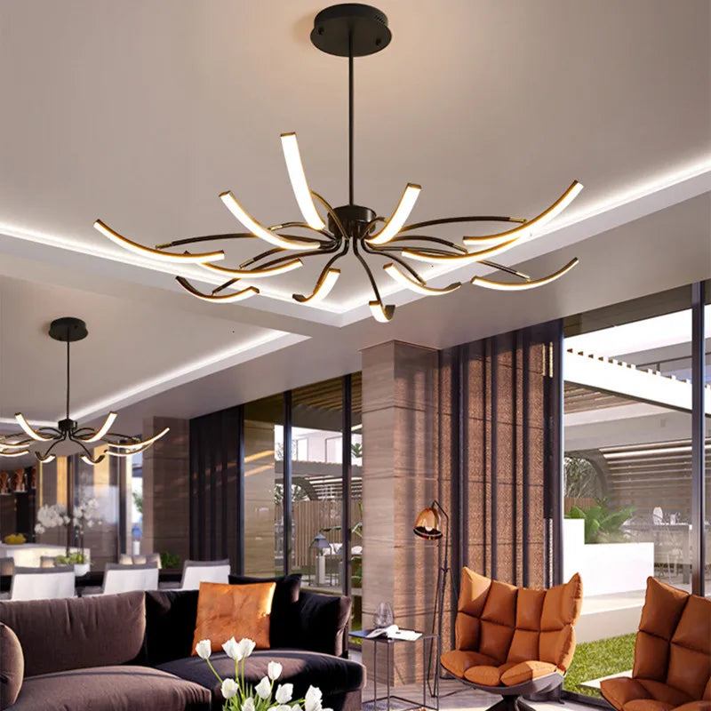 lustre noir 6 lumières réglable en métal moderne - vue 5 sur 10