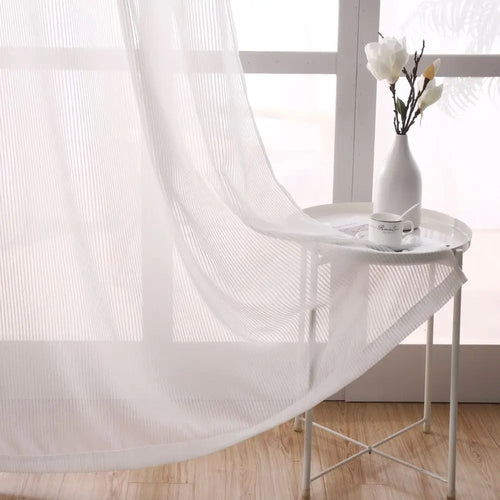 Voilage tulle rayé style art deco europeen - vue 2 sur 9