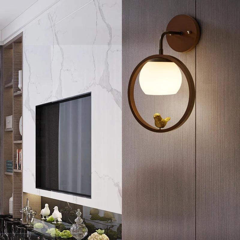 applique murale nordique en bois avec led oiseau créatif - vue 6 sur 8