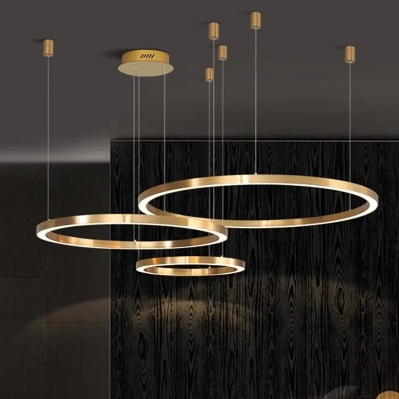 lustre led moderne brossé avec anneau lumineux - vue 5 sur 12