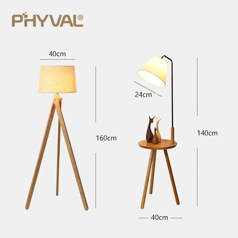 Lampadaire Nordique bois sur pied tissu interrupteur