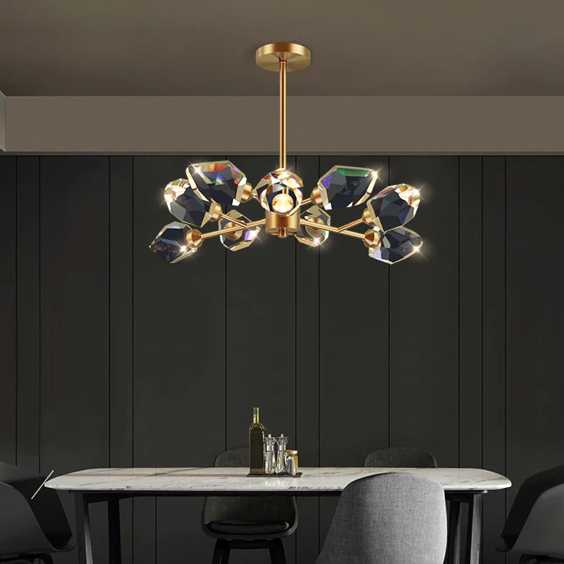 lustre en cristal et cuivre style art déco design moderne - vue 6 sur 22