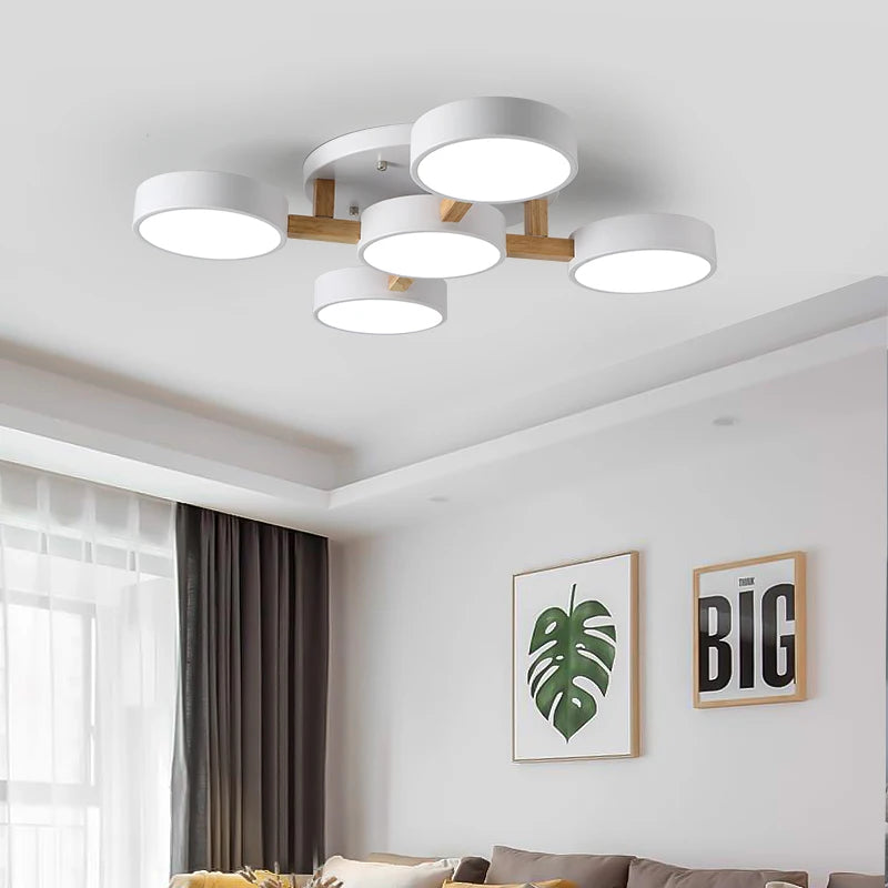 plafonnier led design moderne en acrylique et bois forme moléculaire - vue 5 sur 11