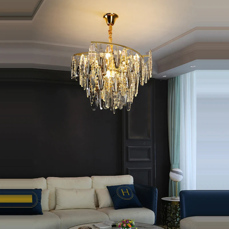 lustre art déco design en cristal et métal élégant - vue 6 sur 10