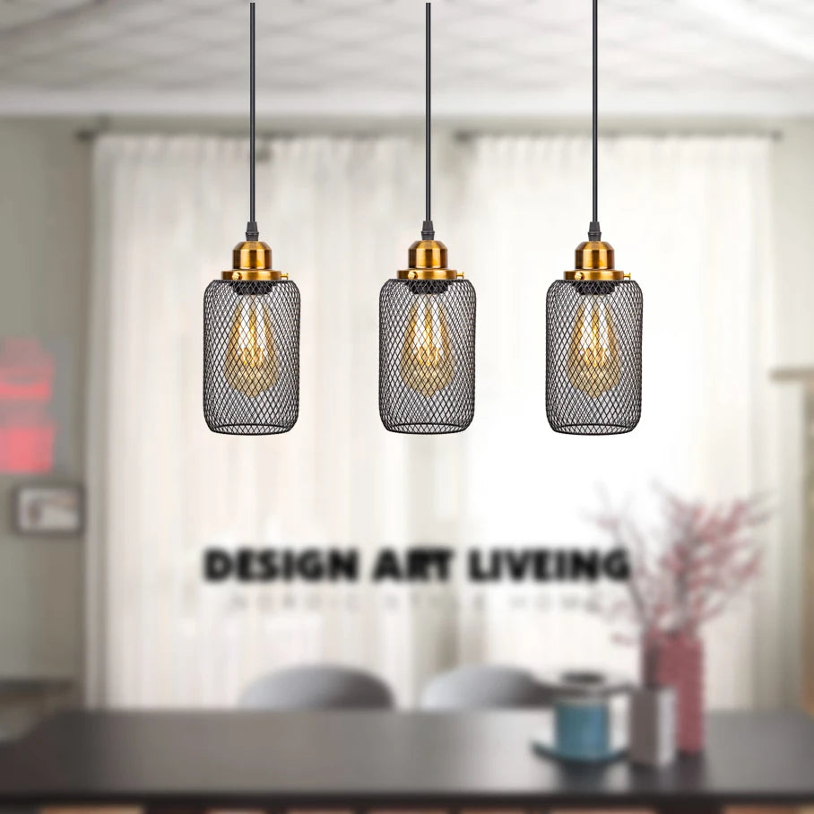 Minimalist vintage caged pendant light for bars and lofts - vue 3 sur 12