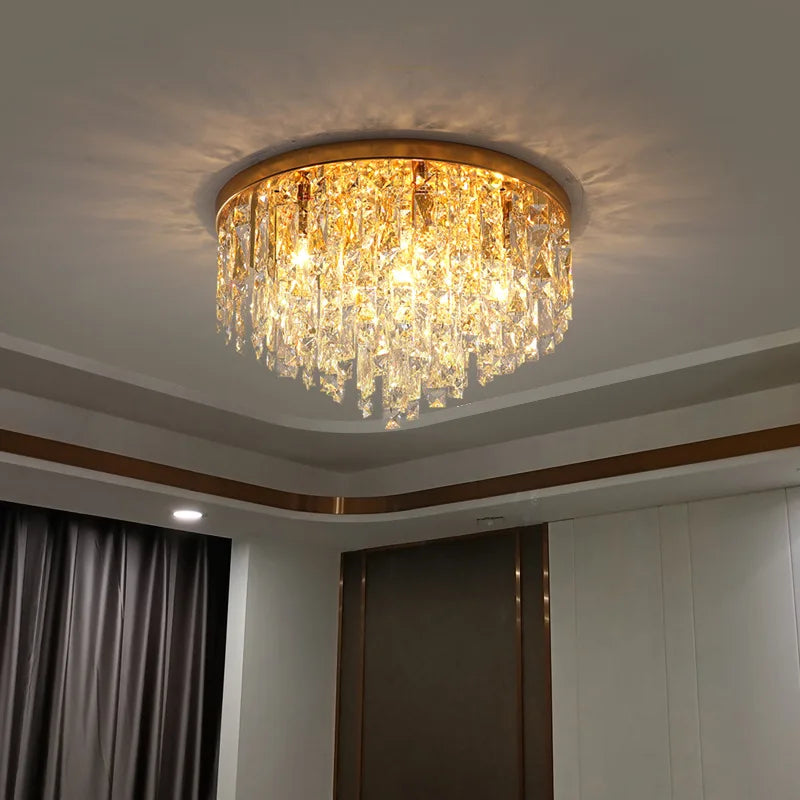 plafonnier led moderne en acier chromé avec cristaux k9 art déco - vue 4 sur 17