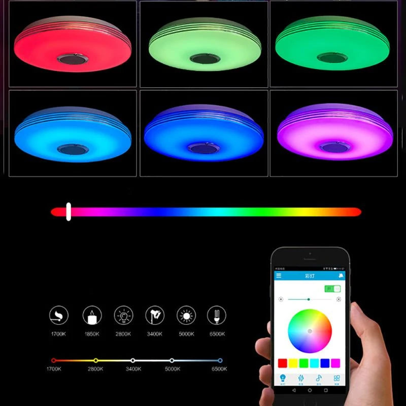 plafonnier led rond bluetooth musique rgb avec télécommande et app - vue 7 sur 7