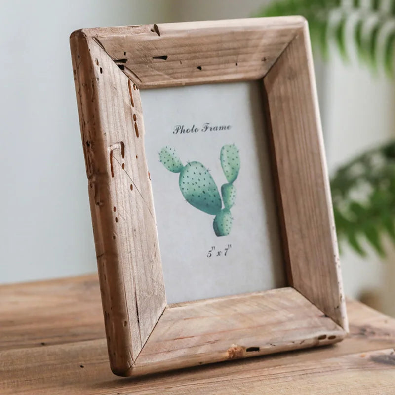 Rustic Retro Style Photo Frame For Tabletop Home Decoration, Handmade with Natural Brown Pine Wooden Picture Frame - vue 8 sur 9