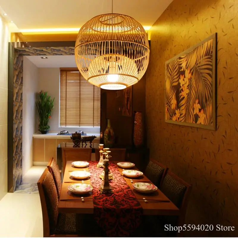 suspension en bois chinois design lumineux pour restaurant japonais - vue 4 sur 14