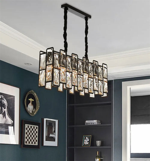 lustre moderne éclairage rectangulaire design en cristal K9 lumineux - vue 3 sur 6