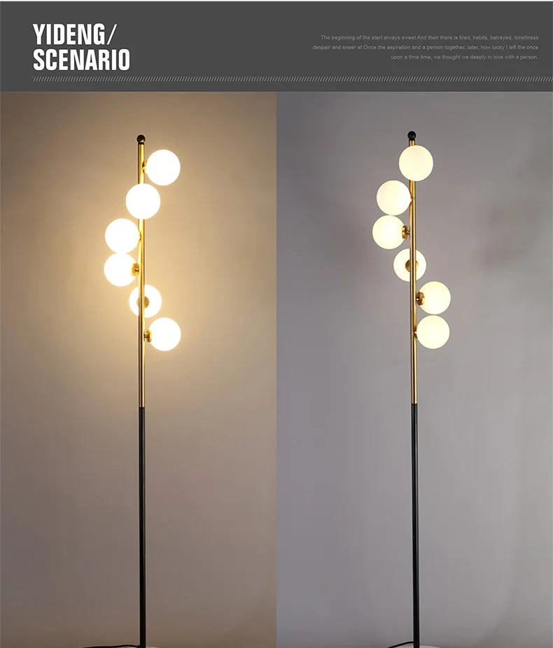 (16mai) Lampadaire moderne LED barre dorée avec globes en verre Inti - vue 7 sur 9