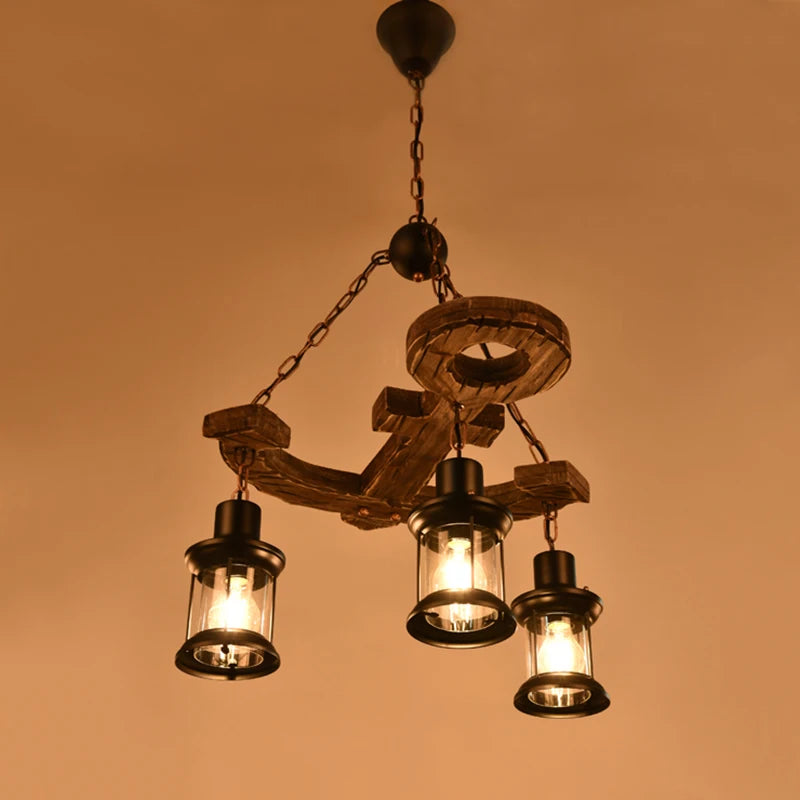 lustre ancre en bois style rétro pour café et restaurant - vue 6 sur 7