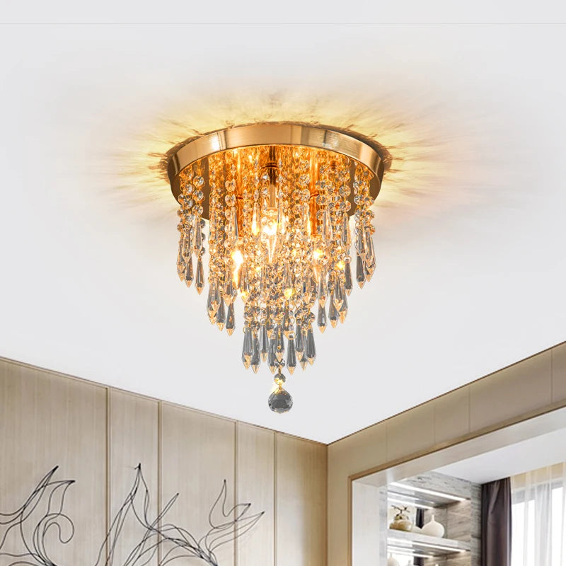 plafonnier doré en cristal luminaire d'intérieur ampoule remplaçable - vue 4 sur 8